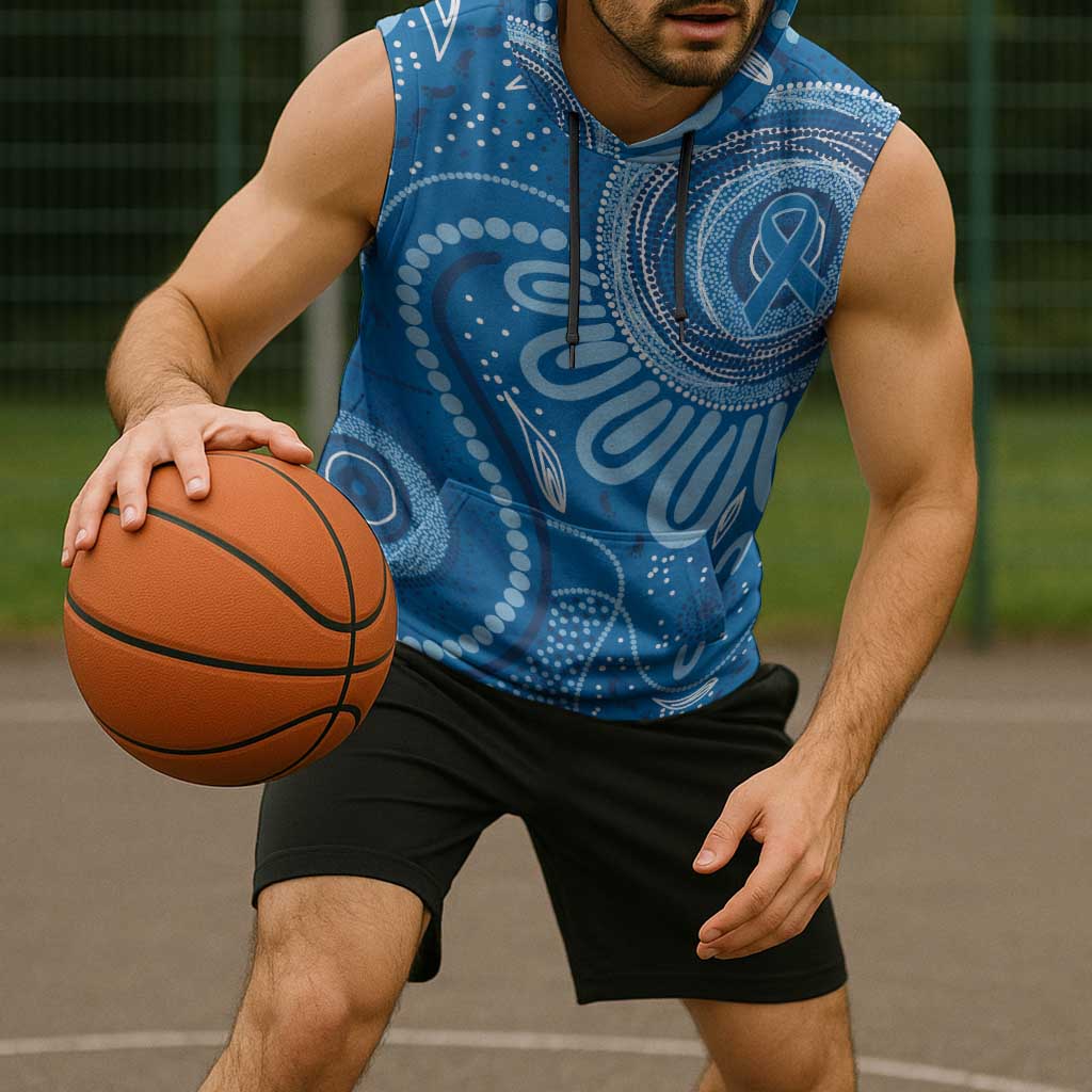 Australia Indigenous Sleeveless Hoodie Blue Ribbon Prostate Cancer Awareness - Aussie Hoodie