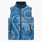 Australia Indigenous Sleeveless Puffer Jacket Blue Ribbon Prostate Cancer Awareness - Aussie Hoodie