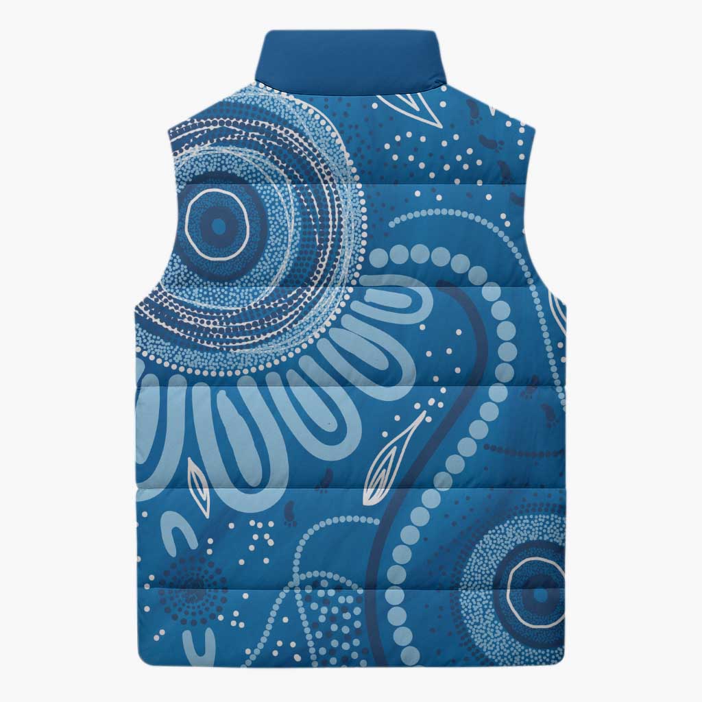 Australia Indigenous Sleeveless Puffer Jacket Blue Ribbon Prostate Cancer Awareness - Aussie Hoodie