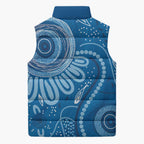 Australia Indigenous Sleeveless Puffer Jacket Blue Ribbon Prostate Cancer Awareness - Aussie Hoodie