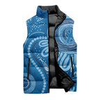 Australia Indigenous Sleeveless Puffer Jacket Blue Ribbon Prostate Cancer Awareness - Aussie Hoodie