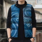 Australia Indigenous Sleeveless Puffer Jacket Blue Ribbon Prostate Cancer Awareness - Aussie Hoodie