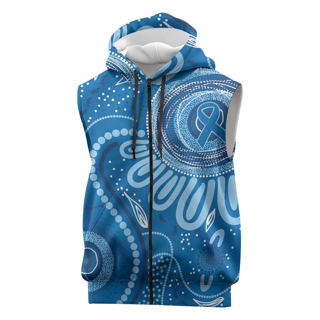 Australia Indigenous Sleeveless Zip Hoodie Blue Ribbon Prostate Cancer Awareness LT7