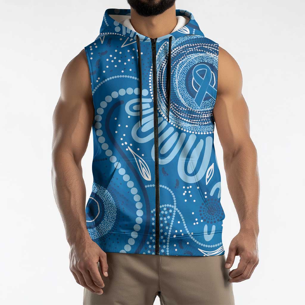 Australia Indigenous Sleeveless Zip Hoodie Blue Ribbon Prostate Cancer Awareness LT7