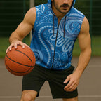 Australia Indigenous Sleeveless Zip Hoodie Blue Ribbon Prostate Cancer Awareness LT7