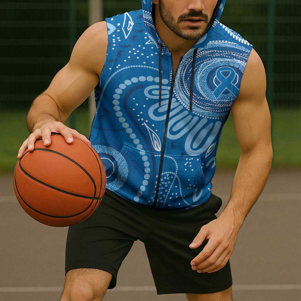 Australia Indigenous Sleeveless Zip Hoodie Blue Ribbon Prostate Cancer Awareness LT7