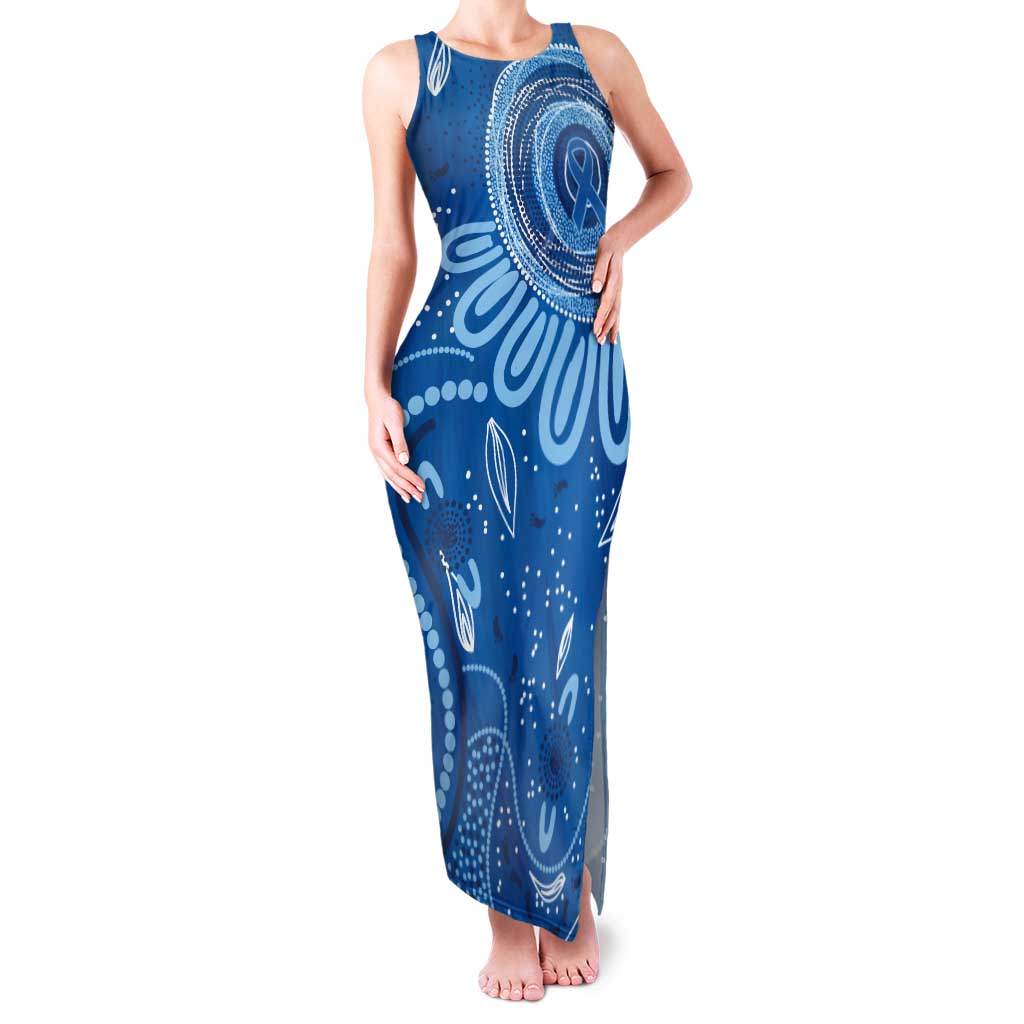 Australia Indigenous Tank Maxi Dress Blue Ribbon Prostate Cancer Awareness - Aussie Hoodie