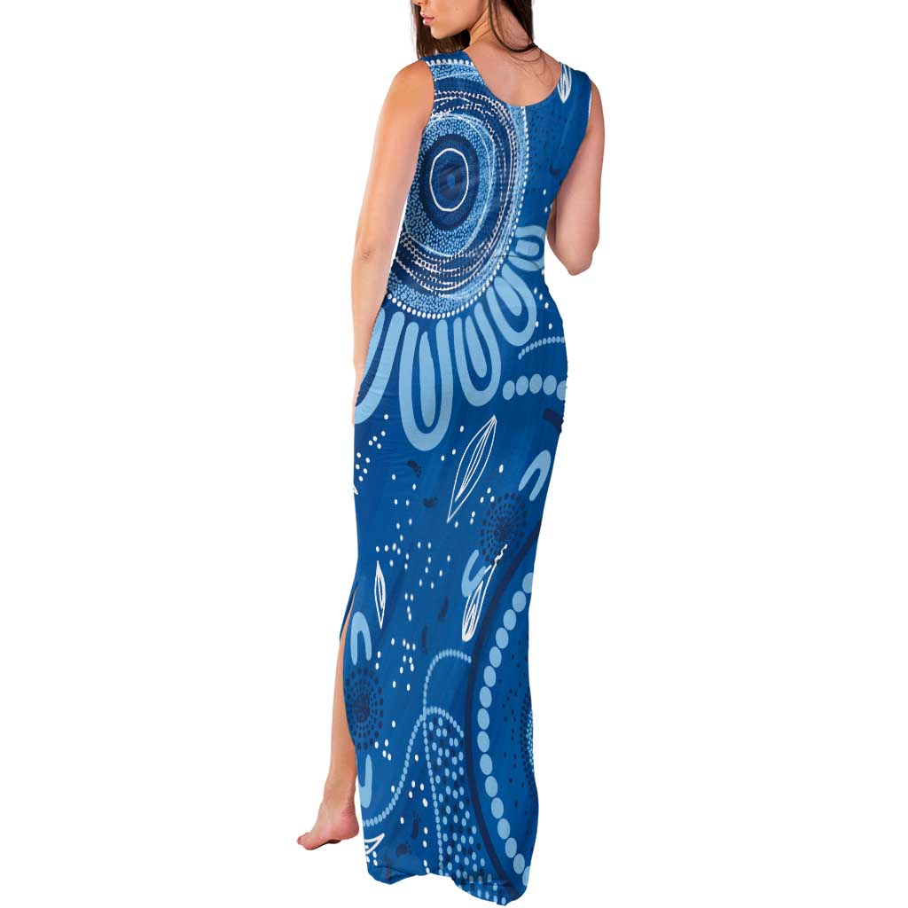 Australia Indigenous Tank Maxi Dress Blue Ribbon Prostate Cancer Awareness - Aussie Hoodie