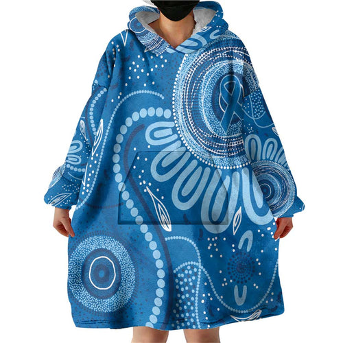 Australia Indigenous Wearable Blanket Hoodie Blue Ribbon Prostate Cancer Awareness - Aussie Hoodie