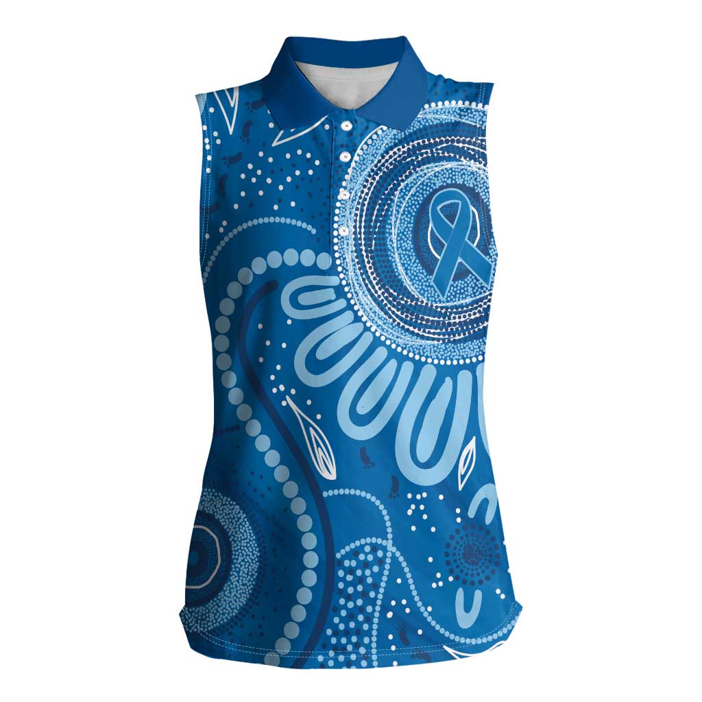 Australia Indigenous Women Sleeveless Polo Shirt Blue Ribbon Prostate Cancer Awareness - Aussie Hoodie