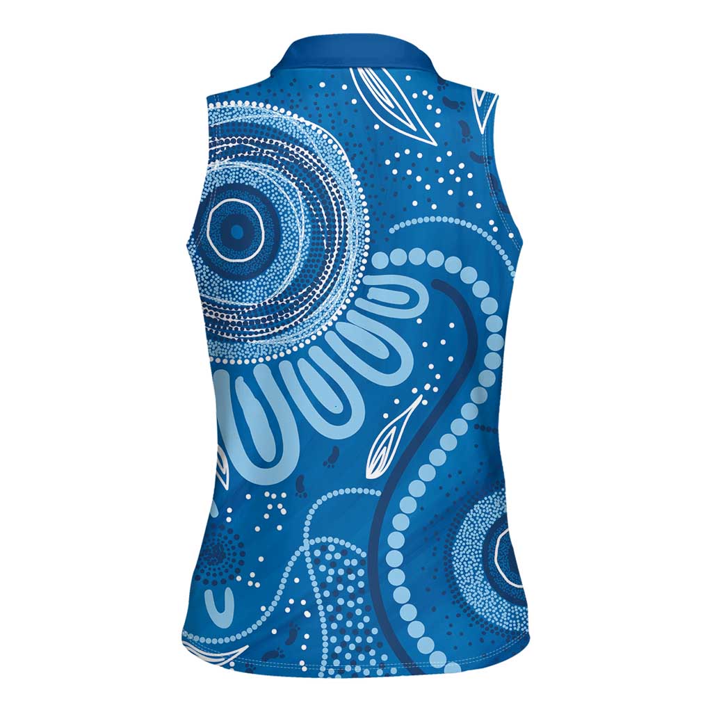 Australia Indigenous Women Sleeveless Polo Shirt Blue Ribbon Prostate Cancer Awareness - Aussie Hoodie