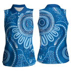 Australia Indigenous Women Sleeveless Polo Shirt Blue Ribbon Prostate Cancer Awareness - Aussie Hoodie