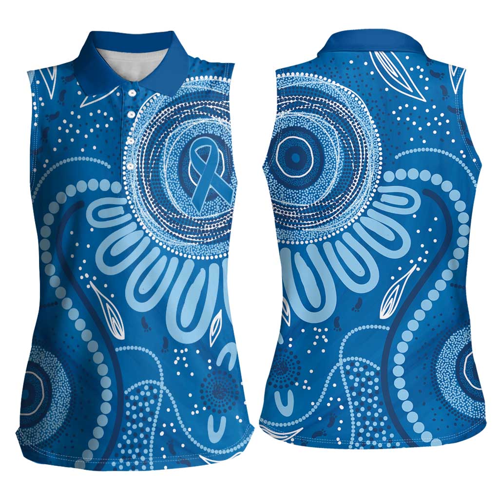 Australia Indigenous Women Sleeveless Polo Shirt Blue Ribbon Prostate Cancer Awareness - Aussie Hoodie