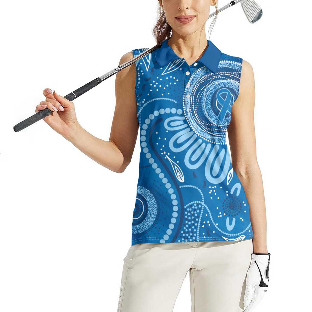 Australia Indigenous Women Sleeveless Polo Shirt Blue Ribbon Prostate Cancer Awareness - Aussie Hoodie