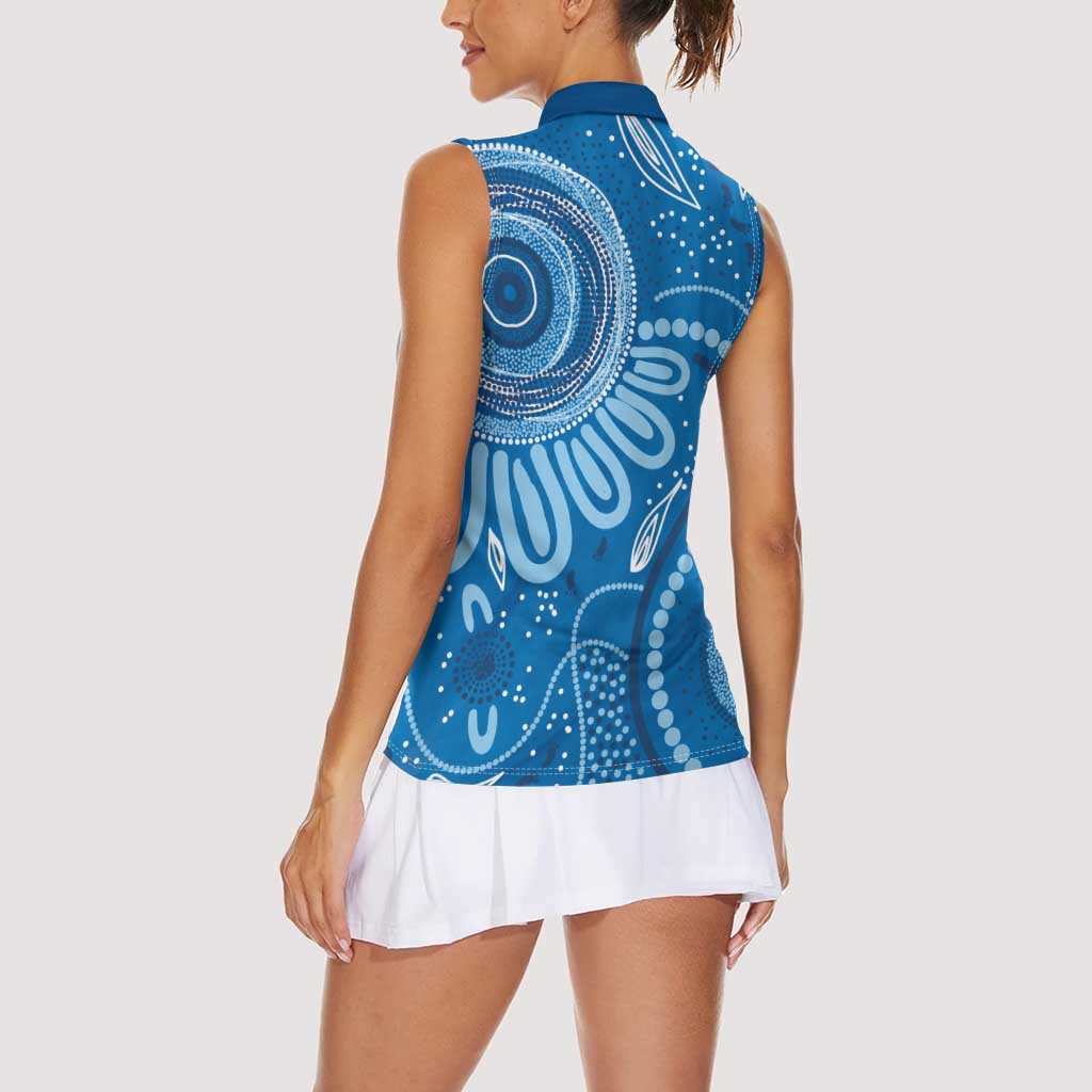 Australia Indigenous Women Sleeveless Polo Shirt Blue Ribbon Prostate Cancer Awareness - Aussie Hoodie