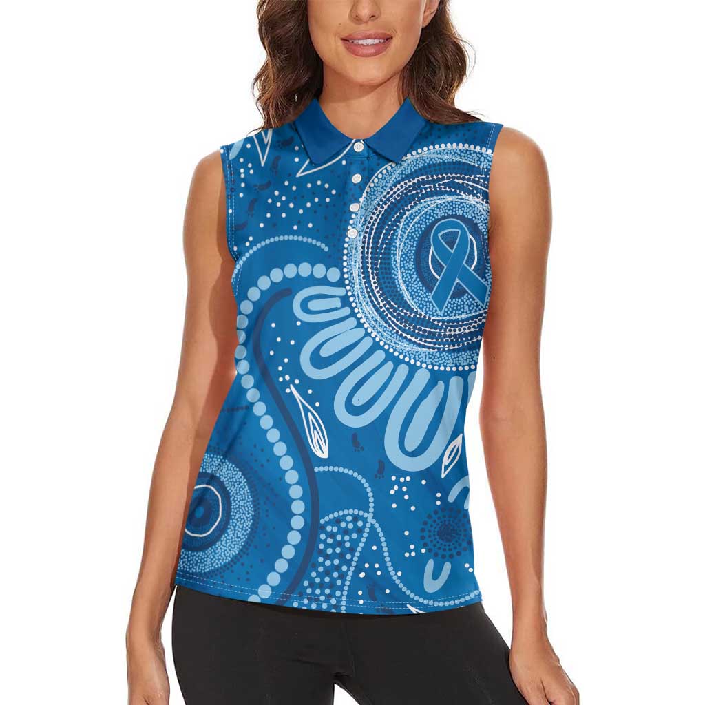 Australia Indigenous Women Sleeveless Polo Shirt Blue Ribbon Prostate Cancer Awareness - Aussie Hoodie