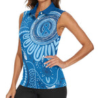 Australia Indigenous Women Sleeveless Polo Shirt Blue Ribbon Prostate Cancer Awareness - Aussie Hoodie