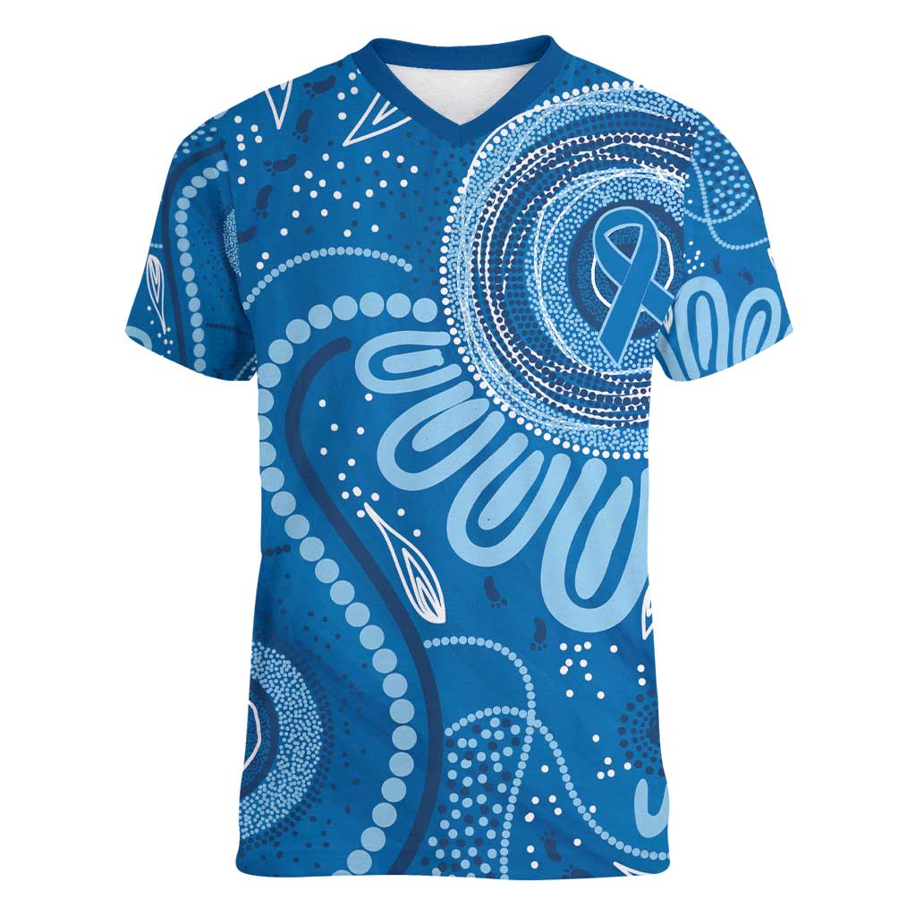 Australia Indigenous Women V-Neck T-Shirt Blue Ribbon Prostate Cancer Awareness - Aussie Hoodie