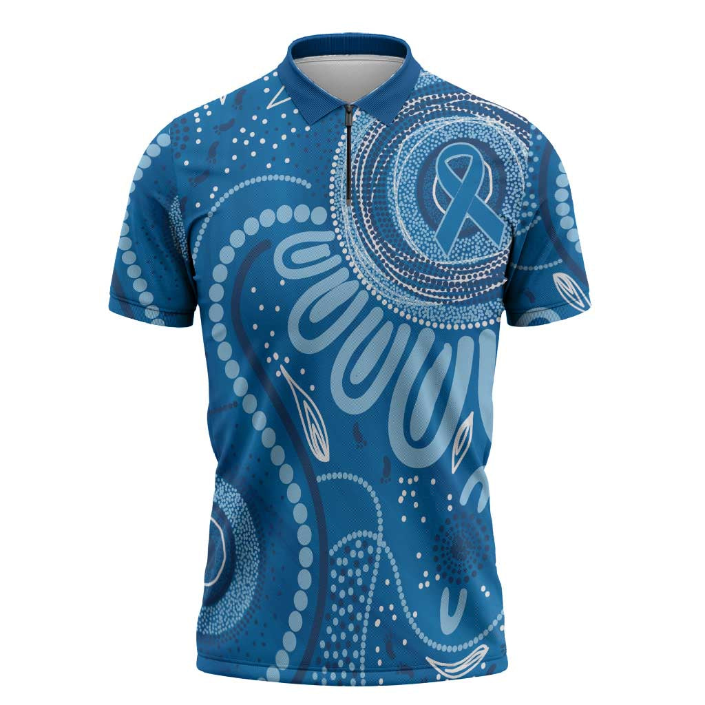 Australia Indigenous Zipper Polo Shirt Blue Ribbon Prostate Cancer Awareness - Aussie Hoodie