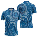 Australia Indigenous Zipper Polo Shirt Blue Ribbon Prostate Cancer Awareness - Aussie Hoodie