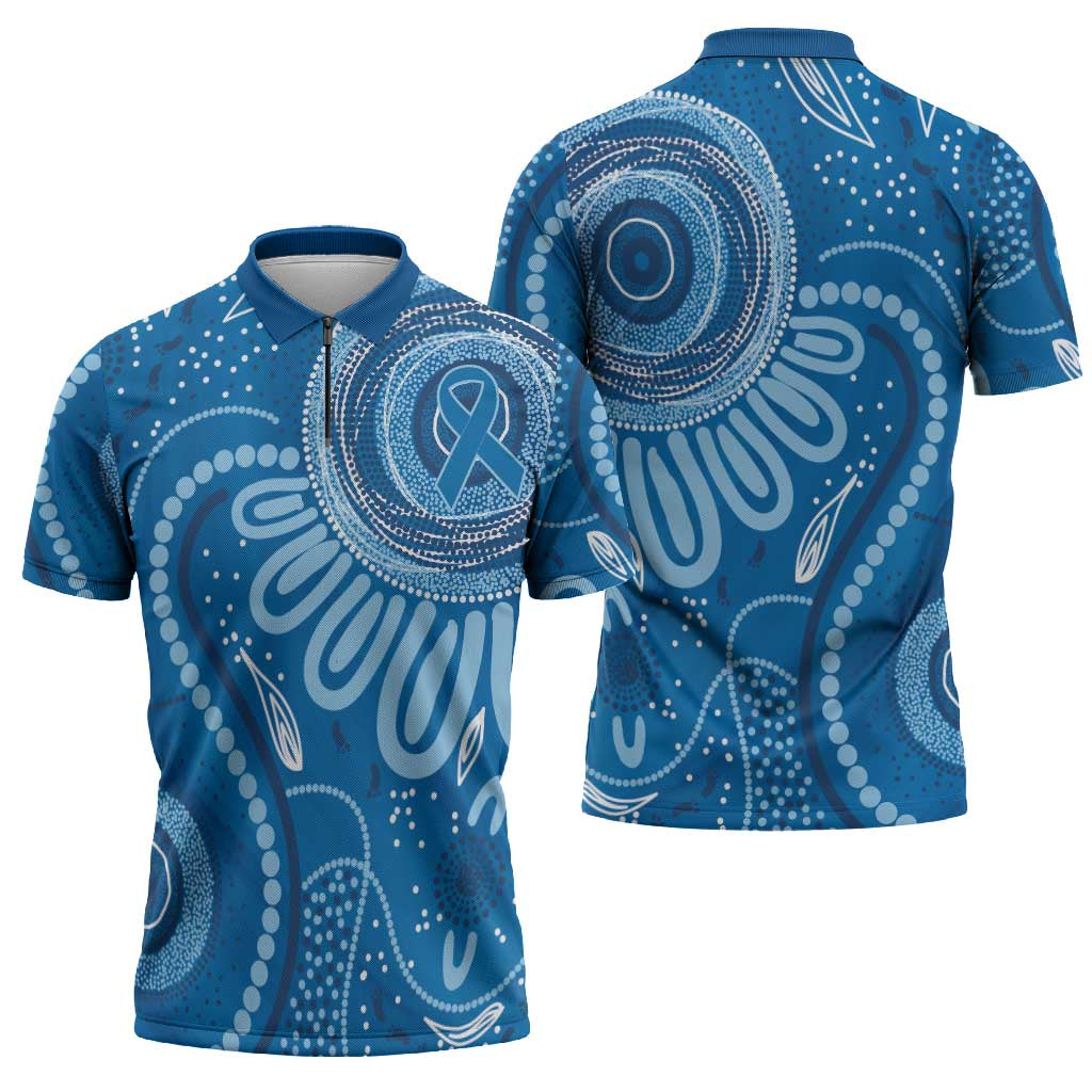 Australia Indigenous Zipper Polo Shirt Blue Ribbon Prostate Cancer Awareness - Aussie Hoodie