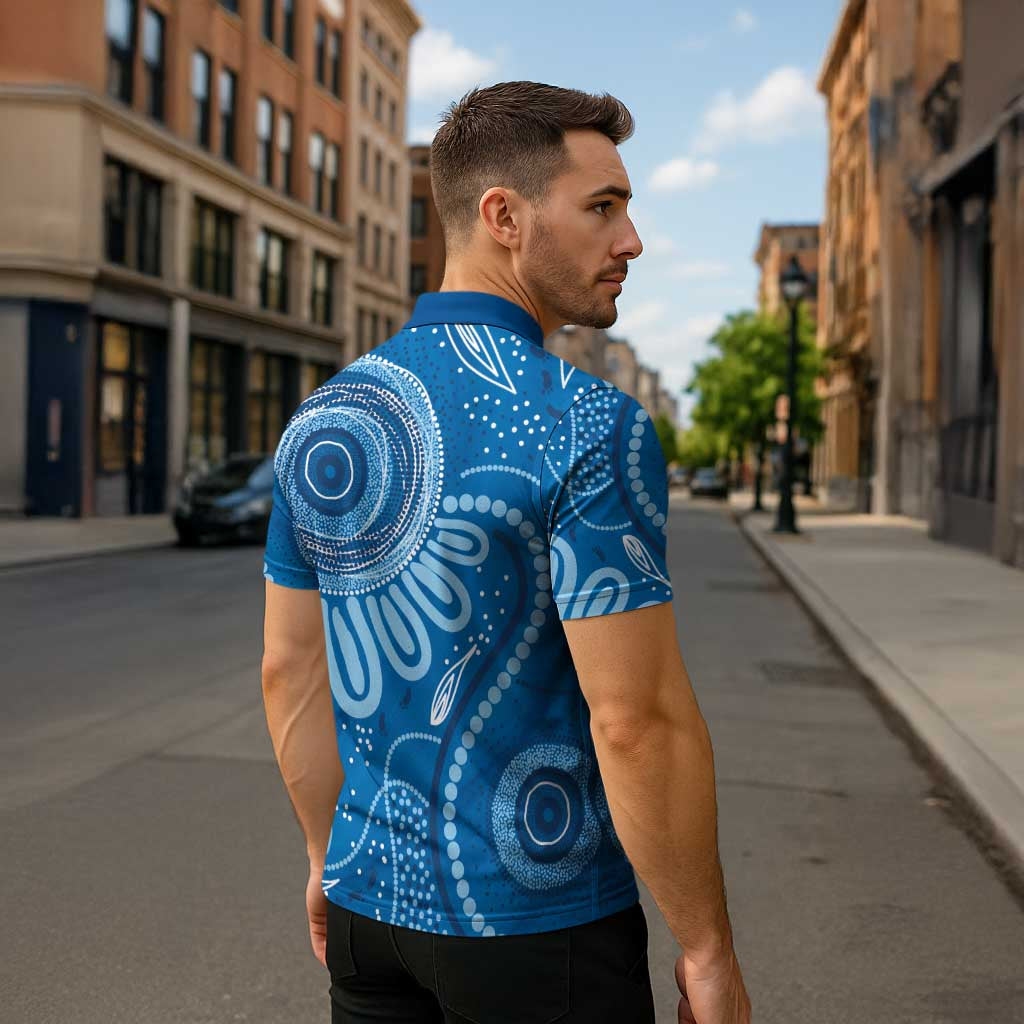 Australia Indigenous Zipper Polo Shirt Blue Ribbon Prostate Cancer Awareness - Aussie Hoodie