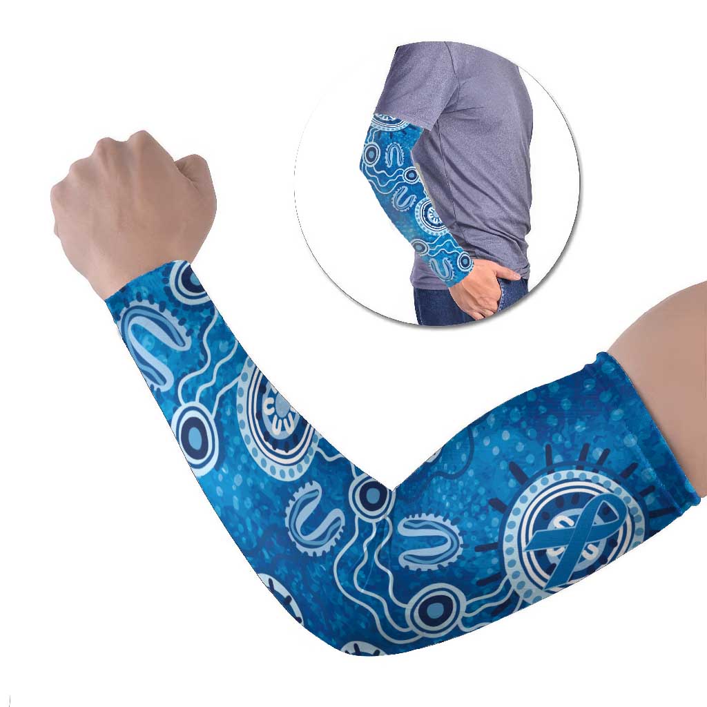 Australia Indigenous Prostate Cancer Awareness Arm Sleeves Blue Ribbon Aboriginal Art - Aussie Hoodie