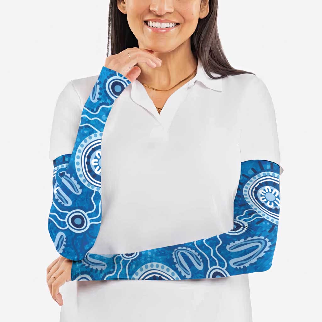Australia Indigenous Prostate Cancer Awareness Arm Sleeves Blue Ribbon Aboriginal Art - Aussie Hoodie