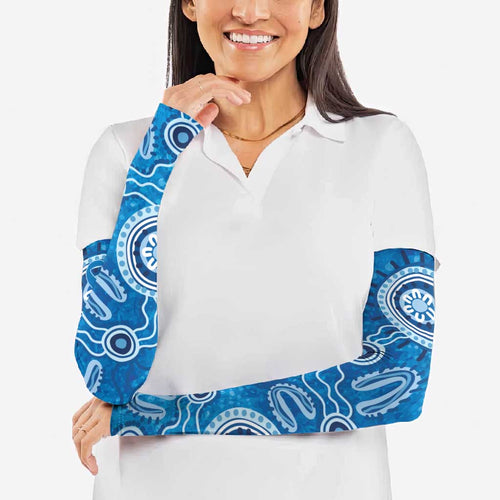 Australia Indigenous Prostate Cancer Awareness Arm Sleeves Blue Ribbon Aboriginal Art - Aussie Hoodie