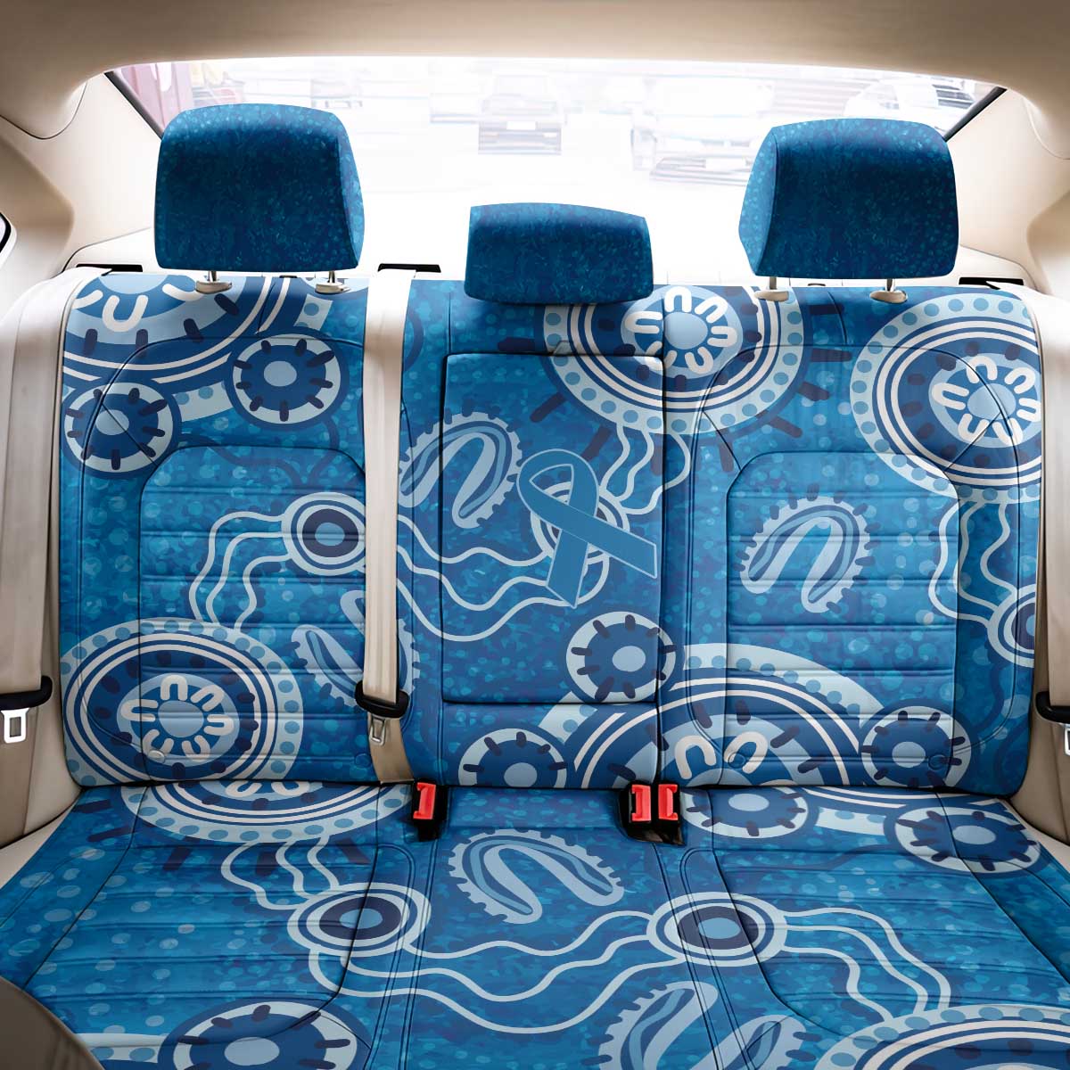 Australia Indigenous Prostate Cancer Awareness Back Car Seat Cover Blue Ribbon Aboriginal Art - Aussie Hoodie