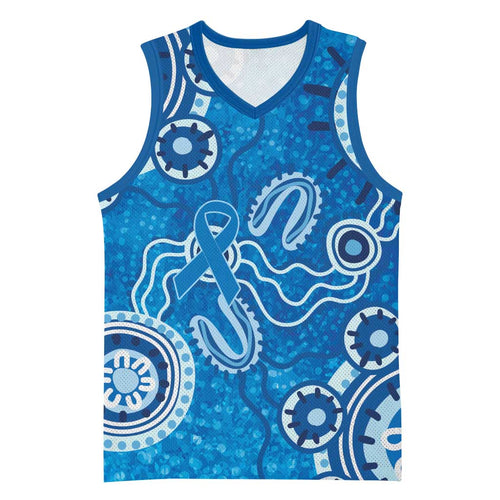 Australia Indigenous Prostate Cancer Awareness Basketball Jersey Blue Ribbon Aboriginal Art - Aussie Hoodie