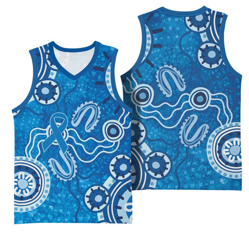 Australia Indigenous Prostate Cancer Awareness Basketball Jersey Blue Ribbon Aboriginal Art - Aussie Hoodie