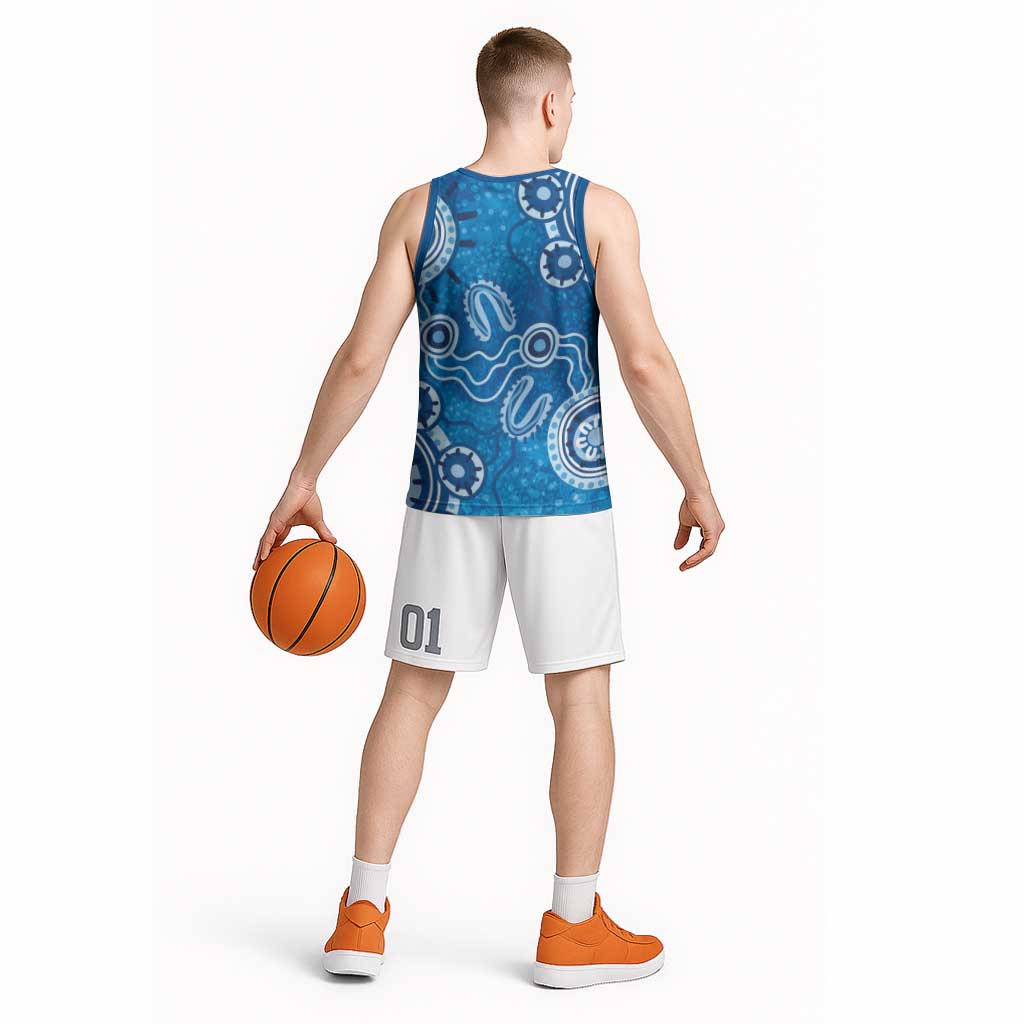 Australia Indigenous Prostate Cancer Awareness Basketball Jersey Blue Ribbon Aboriginal Art - Aussie Hoodie