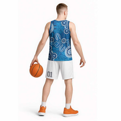 Australia Indigenous Prostate Cancer Awareness Basketball Jersey Blue Ribbon Aboriginal Art - Aussie Hoodie