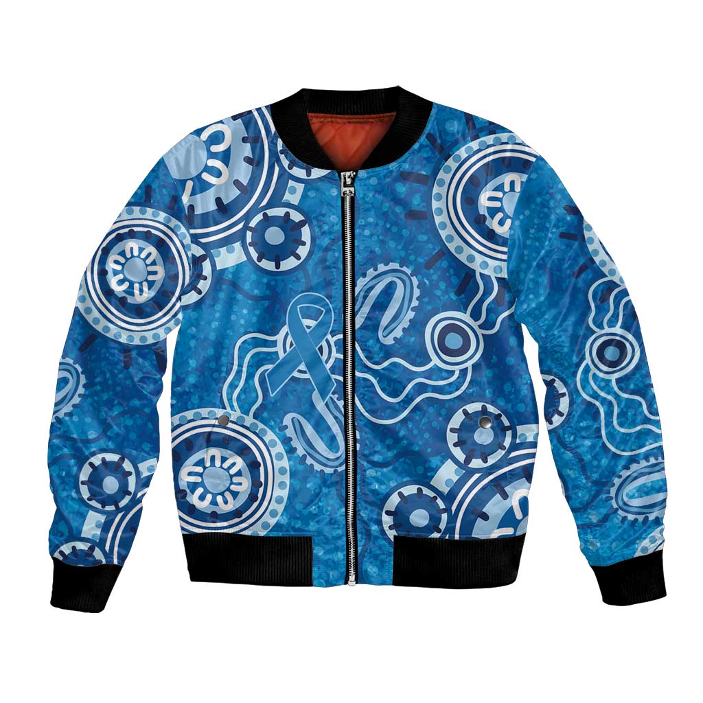 Australia Indigenous Prostate Cancer Awareness Bomber Jacket Blue Ribbon Aboriginal Art - Aussie Hoodie