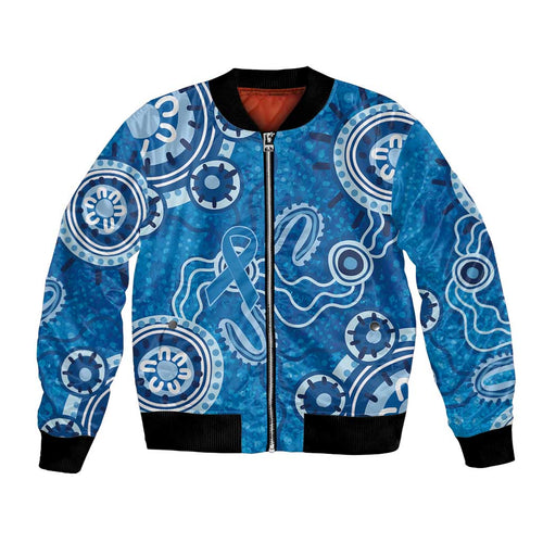 Australia Indigenous Prostate Cancer Awareness Bomber Jacket Blue Ribbon Aboriginal Art - Aussie Hoodie