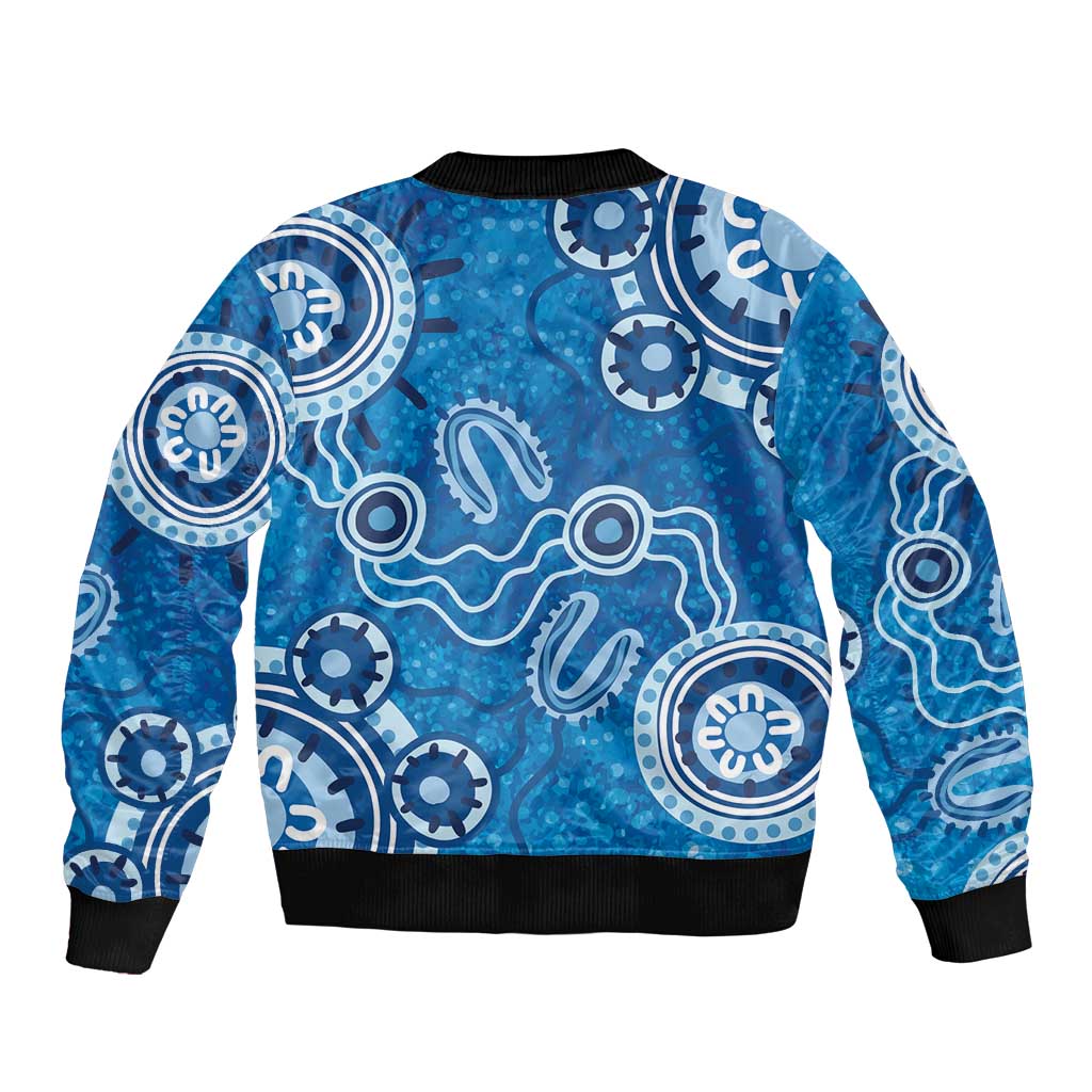 Australia Indigenous Prostate Cancer Awareness Bomber Jacket Blue Ribbon Aboriginal Art - Aussie Hoodie