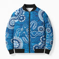 Australia Indigenous Prostate Cancer Awareness Bomber Puffer Jacket Blue Ribbon Aboriginal Art - Aussie Hoodie