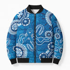 Australia Indigenous Prostate Cancer Awareness Bomber Puffer Jacket Blue Ribbon Aboriginal Art - Aussie Hoodie