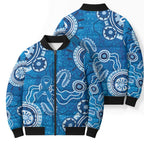 Australia Indigenous Prostate Cancer Awareness Bomber Puffer Jacket Blue Ribbon Aboriginal Art - Aussie Hoodie