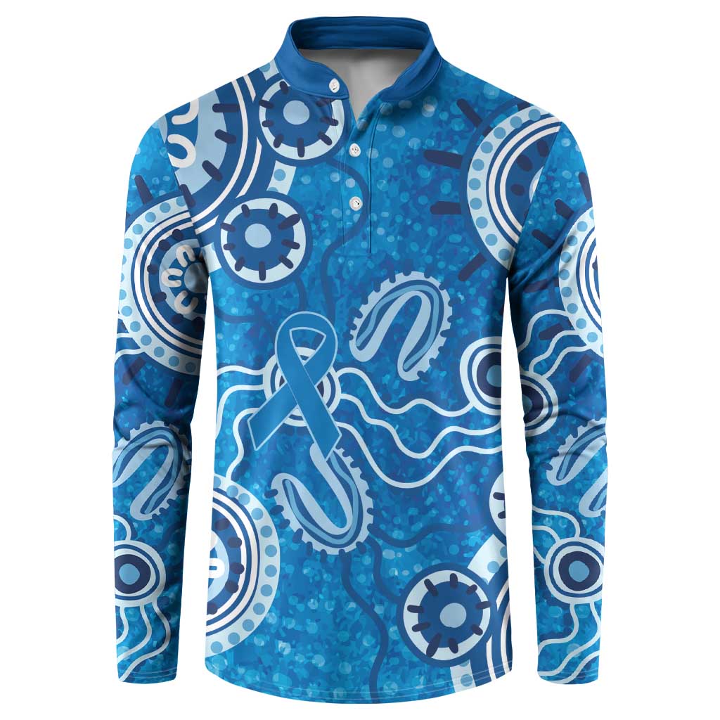 Australia Indigenous Prostate Cancer Awareness Button Sweatshirt Blue Ribbon Aboriginal Art - Aussie Hoodie