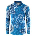 Australia Indigenous Prostate Cancer Awareness Button Sweatshirt Blue Ribbon Aboriginal Art - Aussie Hoodie