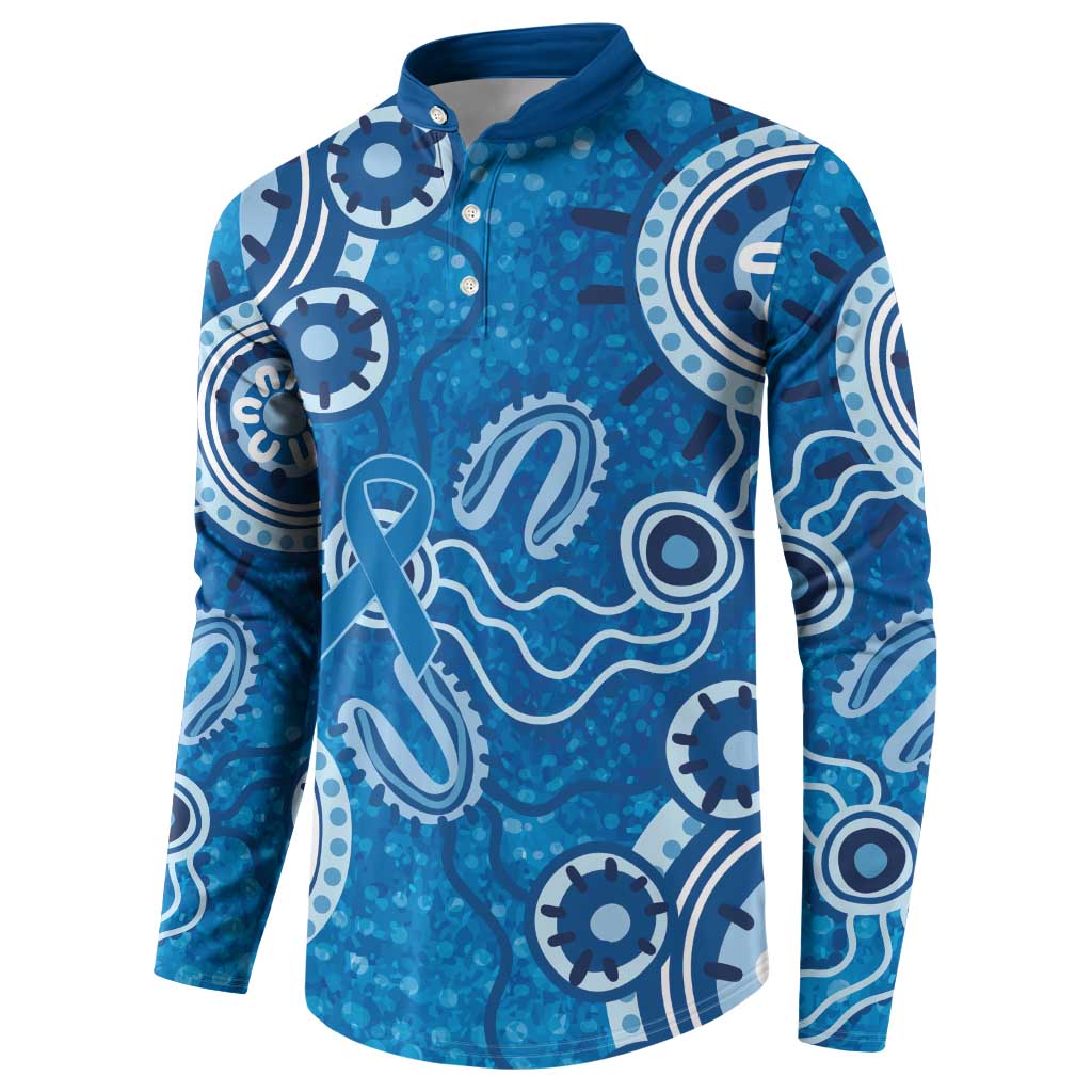 Australia Indigenous Prostate Cancer Awareness Button Sweatshirt Blue Ribbon Aboriginal Art - Aussie Hoodie