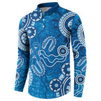 Australia Indigenous Prostate Cancer Awareness Button Sweatshirt Blue Ribbon Aboriginal Art - Aussie Hoodie