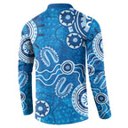 Australia Indigenous Prostate Cancer Awareness Button Sweatshirt Blue Ribbon Aboriginal Art - Aussie Hoodie