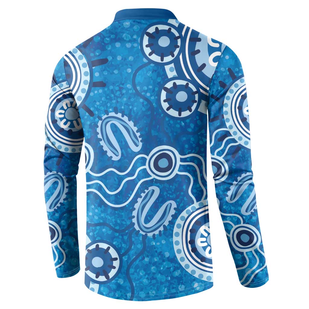 Australia Indigenous Prostate Cancer Awareness Button Sweatshirt Blue Ribbon Aboriginal Art - Aussie Hoodie
