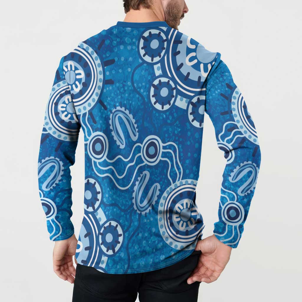 Australia Indigenous Prostate Cancer Awareness Button Sweatshirt Blue Ribbon Aboriginal Art - Aussie Hoodie