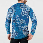 Australia Indigenous Prostate Cancer Awareness Button Sweatshirt Blue Ribbon Aboriginal Art - Aussie Hoodie