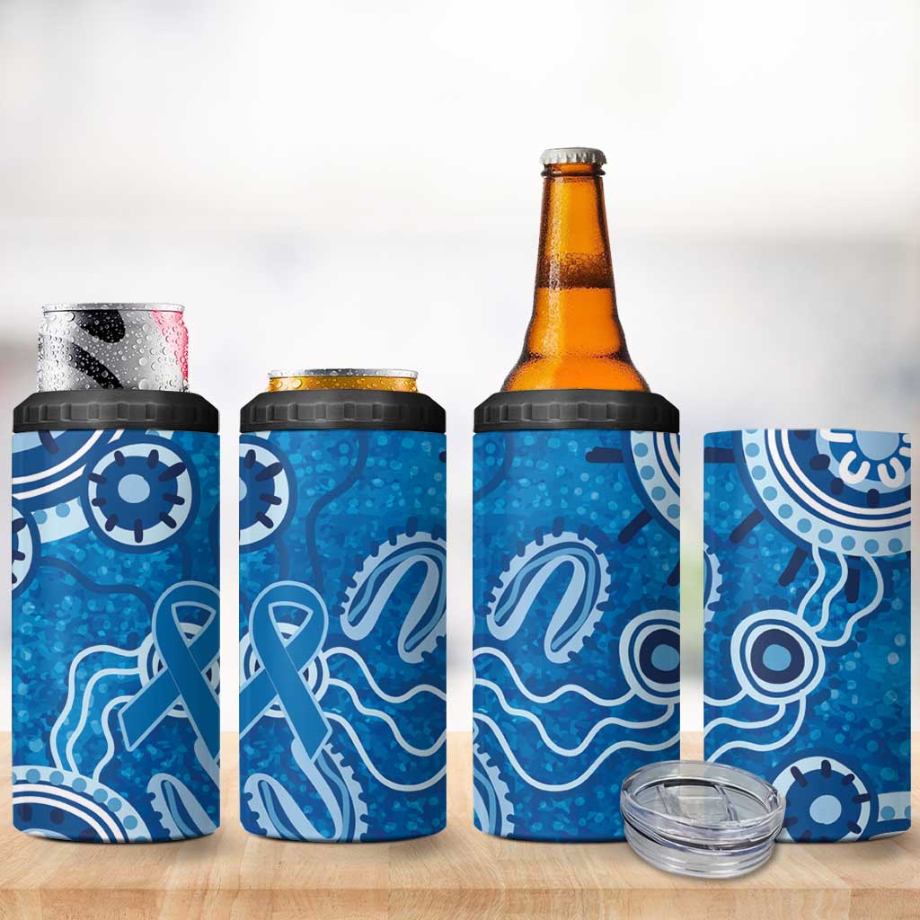 Australia Indigenous Prostate Cancer Awareness 4 in 1 Can Cooler Tumbler Blue Ribbon Aboriginal Art - Aussie Hoodie