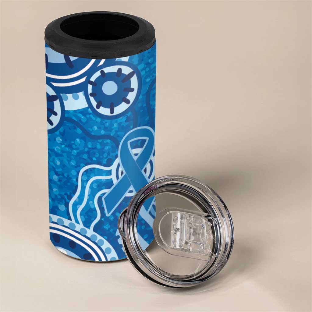 Australia Indigenous Prostate Cancer Awareness 4 in 1 Can Cooler Tumbler Blue Ribbon Aboriginal Art - Aussie Hoodie